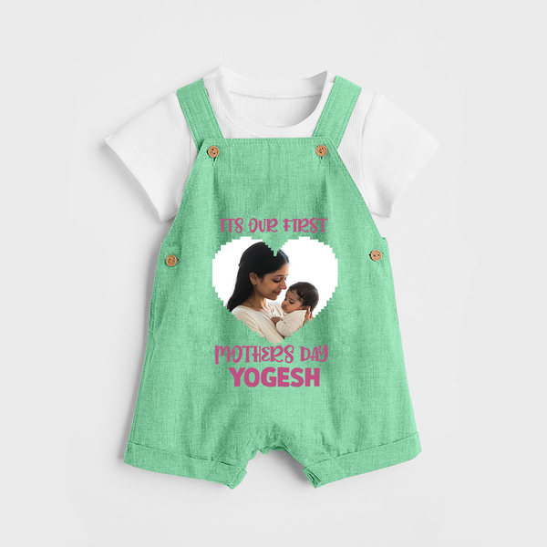 It’s Our First Mother’s Day Personalized Baby DUNGAREESet – Custom Name & Photo Outfit - GREEN - 0 - 5 Months Old (Chest 18")