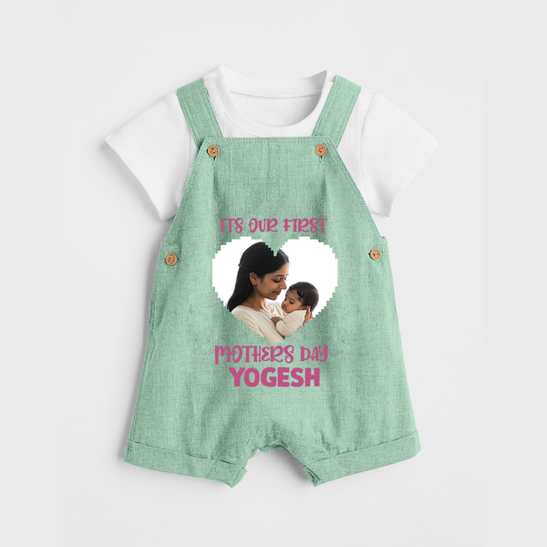 It’s Our First Mother’s Day Personalized Baby DUNGAREESet – Custom Name & Photo Outfit - MINT GREEN - 0 - 5 Months Old (Chest 18")