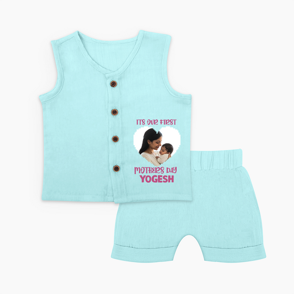 It’s Our First Mother’s Day Personalized Baby Jabla Set – Custom Name & Photo Outfit - BABY BLUE - 0 - 3 Months Old (Chest 9.8")