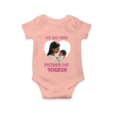 It’s Our First Mother’s Day Personalized Baby ROMPER Set – Custom Name & Photo Outfit - PEACH - New Born (Chest 14")