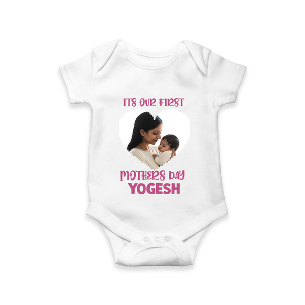 It’s Our First Mother’s Day Personalized Baby ROMPER Set – Custom Name & Photo Outfit - WHITE - New Born (Chest 14")