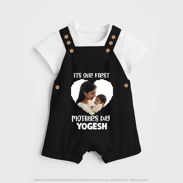 It’s Our First Mother’s Day Personalized Baby DUNGAREESet – Custom Name & Photo Outfit - BLACK - 0 - 5 Months Old (Chest 18")