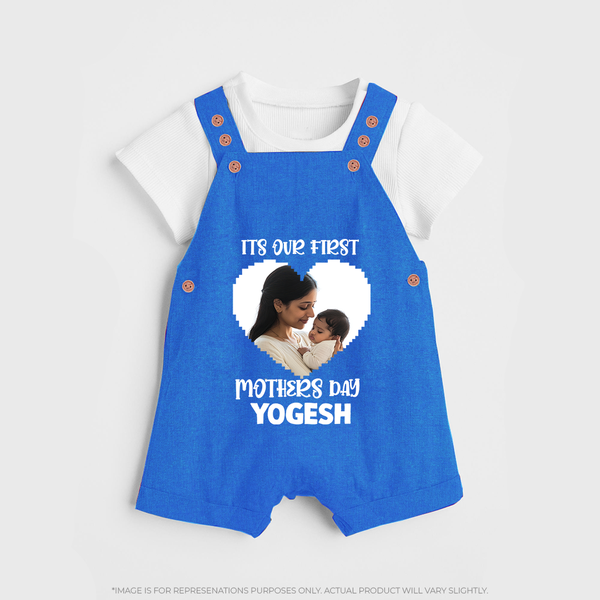 It’s Our First Mother’s Day Personalized Baby DUNGAREESet – Custom Name & Photo Outfit - COBALT BLUE - 0 - 5 Months Old (Chest 18")
