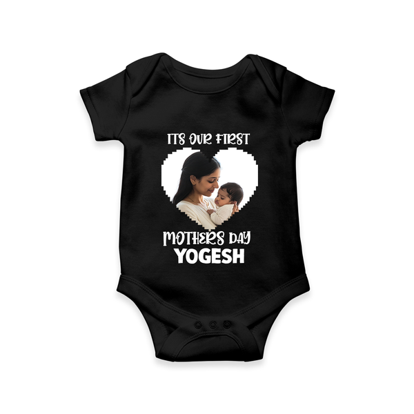 It’s Our First Mother’s Day Personalized Baby ROMPER Set – Custom Name & Photo Outfit - BLACK - New Born (Chest 14")
