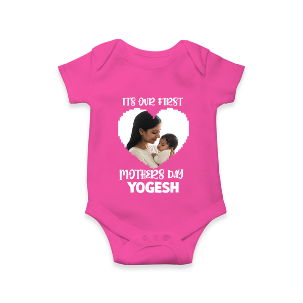 It’s Our First Mother’s Day Personalized Baby ROMPER Set – Custom Name & Photo Outfit - HOT PINK - New Born (Chest 14")
