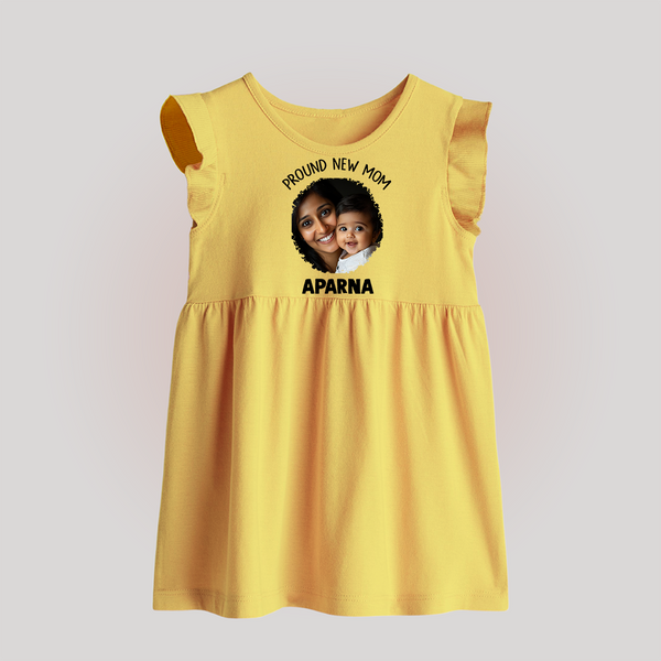Proud New Mom Personalized Baby BABY FROCK – Custom Photo & Name Outfit - PASTEL YELLOW - 0 - 3 Months Old (Chest 17")