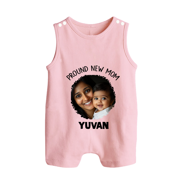 Proud New Mom Personalized Baby BUTTON ROMPERSet – Custom Photo & Name Outfit - BABY PINK - New Born (Chest 18")