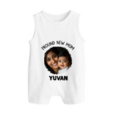 Proud New Mom Personalized Baby BUTTON ROMPERSet – Custom Photo & Name Outfit - WHITE - New Born (Chest 18")