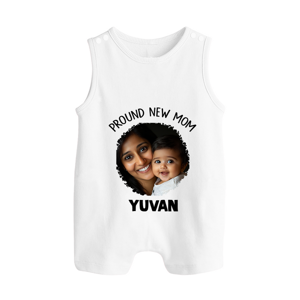 Proud New Mom Personalized Baby BUTTON ROMPERSet – Custom Photo & Name Outfit - WHITE - New Born (Chest 18")