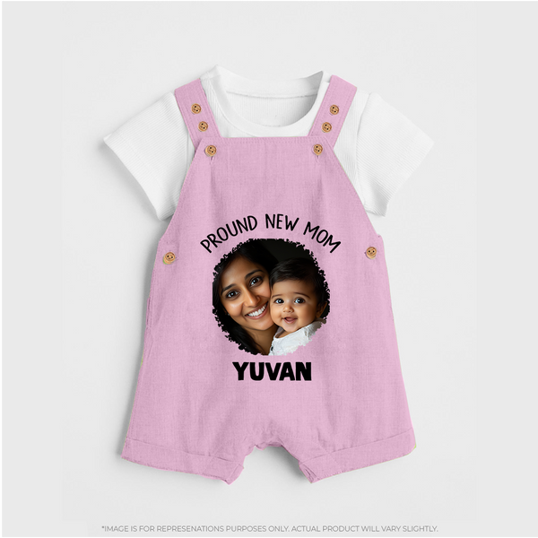 Proud New Mom Personalized Baby DUNGAREESet – Custom Photo & Name Outfit - BABY PINK - 0 - 5 Months Old (Chest 18")