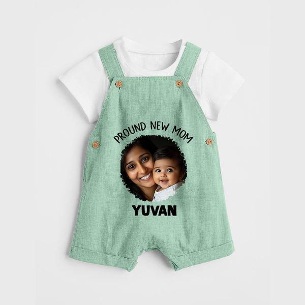 Proud New Mom Personalized Baby DUNGAREESet – Custom Photo & Name Outfit - MINT GREEN - 0 - 5 Months Old (Chest 18")