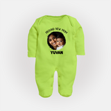 Proud New Mom Personalized Baby FULL BODY SUIT – Custom Photo & Name Outfit - LIME GREEN - New Born (Chest 7.5")