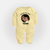 Proud New Mom Personalized Baby FULL BODY SUIT – Custom Photo & Name Outfit - PASTEL YELLOW - New Born (Chest 7.5")