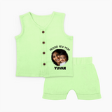 Proud New Mom Personalized Baby Jabla Set – Custom Photo & Name Outfit - PASTEL GREEN - 0 - 3 Months Old (Chest 9.8")