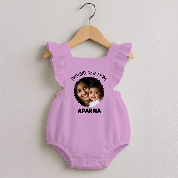 Proud New Mom Personalized Baby ROMPER FROCK – Custom Photo & Name Outfit - BABY PINK - 0 - 3 Months Old (Chest 19")