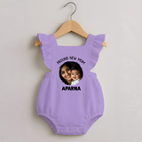 Proud New Mom Personalized Baby ROMPER FROCK – Custom Photo & Name Outfit - LILAC - 0 - 3 Months Old (Chest 19")