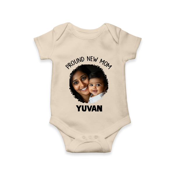 Proud New Mom Personalized Baby ROMPER Set – Custom Photo & Name Outfit - IVORY - New Born (Chest 14")