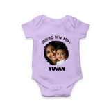 Proud New Mom Personalized Baby ROMPER Set – Custom Photo & Name Outfit - LILAC - New Born (Chest 14")