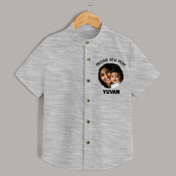 Proud New Mom Personalized Baby SHIRT – Custom Photo & Name Outfit - GREY - 0 - 6 Months Old (Chest 23")