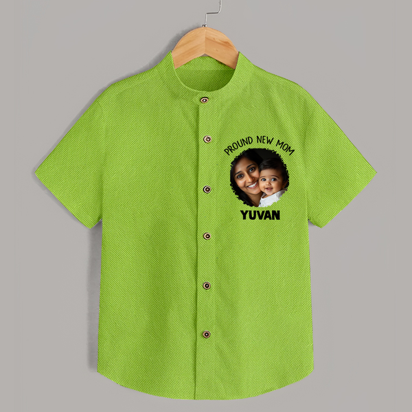 Proud New Mom Personalized Baby SHIRT – Custom Photo & Name Outfit - LIME GREEN - 0 - 6 Months Old (Chest 23")
