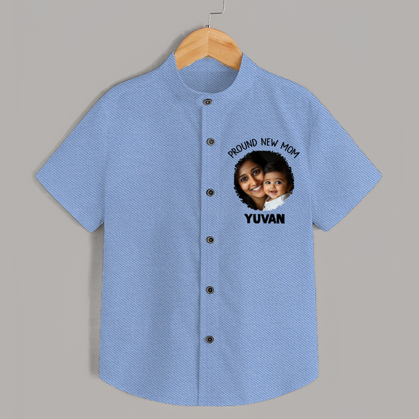 Proud New Mom Personalized Baby SHIRT – Custom Photo & Name Outfit - SKY BLUE - 0 - 6 Months Old (Chest 23")