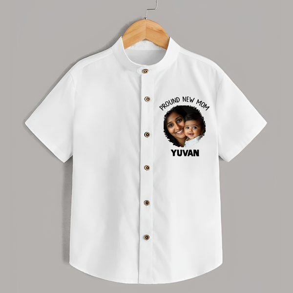 Proud New Mom Personalized Baby SHIRT – Custom Photo & Name Outfit - WHITE - 0 - 6 Months Old (Chest 23")