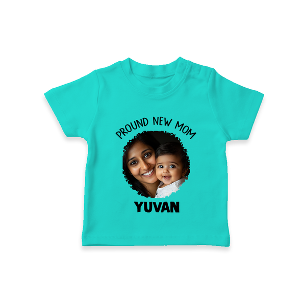 Proud New Mom Personalized Baby T-SHIRT – Custom Photo & Name Outfit - TEAL - 0-5 Months Old (Chest 17")