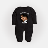 Proud New Mom Personalized Baby FULL BODY SUIT – Custom Photo & Name Outfit - BLACK - New Born (Chest 7.5")