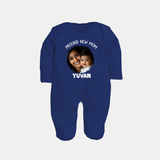 Proud New Mom Personalized Baby FULL BODY SUIT – Custom Photo & Name Outfit - NAVY BLUE - New Born (Chest 7.5")