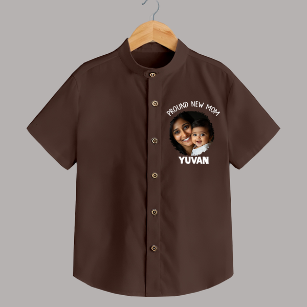 Proud New Mom Personalized Baby SHIRT – Custom Photo & Name Outfit - CHOCOLATE BROWN - 0 - 6 Months Old (Chest 23")