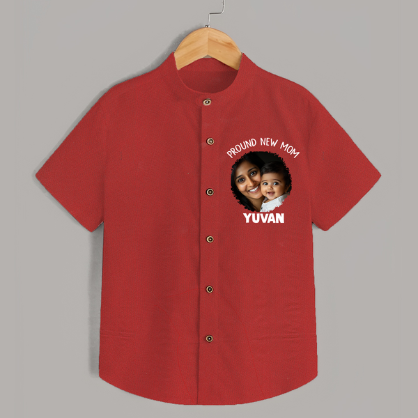 Proud New Mom Personalized Baby SHIRT – Custom Photo & Name Outfit - RED - 0 - 6 Months Old (Chest 23")