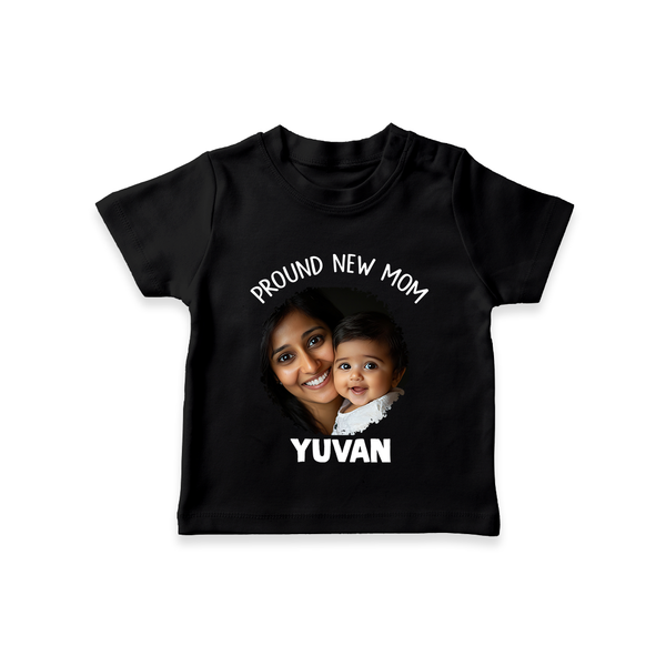 Proud New Mom Personalized Baby T-SHIRT – Custom Photo & Name Outfit - BLACK - 0-5 Months Old (Chest 17")
