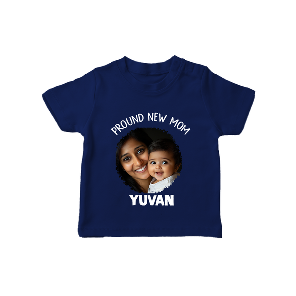 Proud New Mom Personalized Baby T-SHIRT – Custom Photo & Name Outfit - NAVY BLUE - 0-5 Months Old (Chest 17")