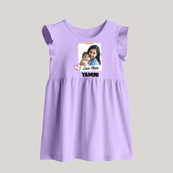 Love Mom Personalized Baby BABY FROCK – Polaroid Style Custom Photo & Name Outfit - LILAC - 0 - 3 Months Old (Chest 17")