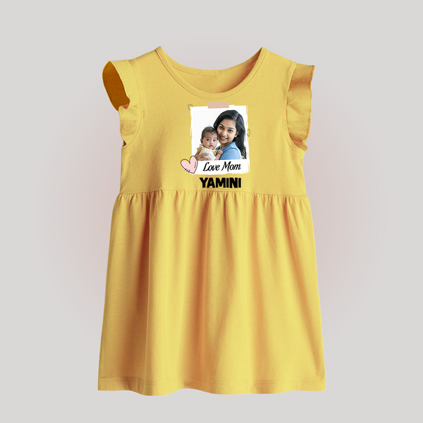 Love Mom Personalized Baby BABY FROCK – Polaroid Style Custom Photo & Name Outfit - PASTEL YELLOW - 0 - 3 Months Old (Chest 17")