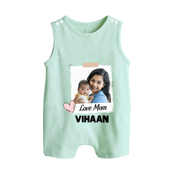 Love Mom Personalized Baby BUTTON ROMPERSet – Polaroid Style Custom Photo & Name Outfit - MINT GREEN - New Born (Chest 18")