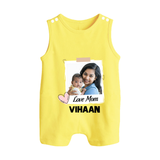 Love Mom Personalized Baby BUTTON ROMPERSet – Polaroid Style Custom Photo & Name Outfit - PASTEL YELLOW - New Born (Chest 18")