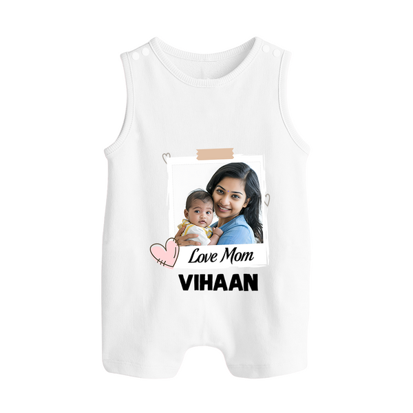 Love Mom Personalized Baby BUTTON ROMPERSet – Polaroid Style Custom Photo & Name Outfit - WHITE - New Born (Chest 18")