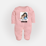 Love Mom Personalized Baby FULL BODY SUIT – Polaroid Style Custom Photo & Name Outfit - BABY PINK - New Born (Chest 7.5")