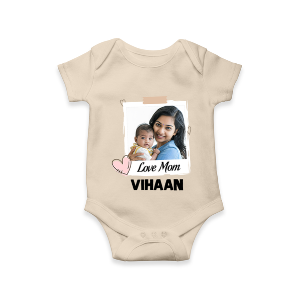 Love Mom Personalized Baby ROMPER Set – Polaroid Style Custom Photo & Name Outfit - IVORY - New Born (Chest 14")