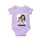 Love Mom Personalized Baby ROMPER Set – Polaroid Style Custom Photo & Name Outfit - LILAC - New Born (Chest 14")