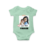 Love Mom Personalized Baby ROMPER Set – Polaroid Style Custom Photo & Name Outfit - MINT GREEN - New Born (Chest 14")