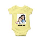 Love Mom Personalized Baby ROMPER Set – Polaroid Style Custom Photo & Name Outfit - PASTEL YELLOW - New Born (Chest 14")