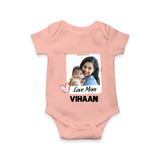 Love Mom Personalized Baby ROMPER Set – Polaroid Style Custom Photo & Name Outfit - PEACH - New Born (Chest 14")