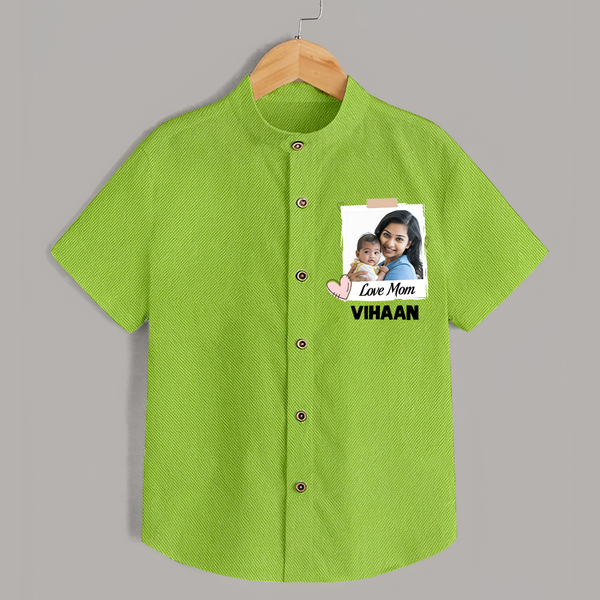 Love Mom Personalized Baby SHIRT – Polaroid Style Custom Photo & Name Outfit - LIME GREEN - 0 - 6 Months Old (Chest 23")