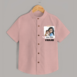 Love Mom Personalized Baby SHIRT – Polaroid Style Custom Photo & Name Outfit - PEACH - 0 - 6 Months Old (Chest 23")