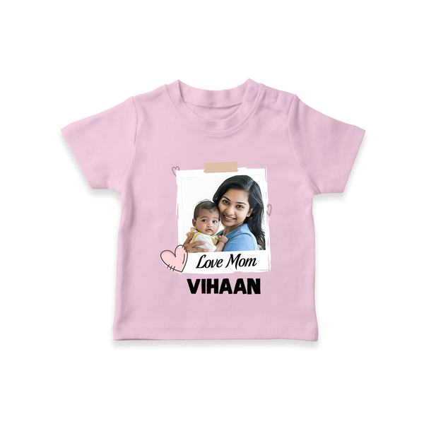 Love Mom Personalized Baby T-SHIRT – Polaroid Style Custom Photo & Name Outfit - BABY PINK - 0-5 Months Old (Chest 17")