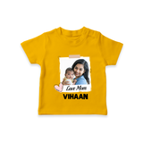 Love Mom Personalized Baby T-SHIRT – Polaroid Style Custom Photo & Name Outfit - CHROME YELLOW - 0-5 Months Old (Chest 17")