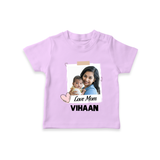 Love Mom Personalized Baby T-SHIRT – Polaroid Style Custom Photo & Name Outfit - LILAC - 0-5 Months Old (Chest 17")