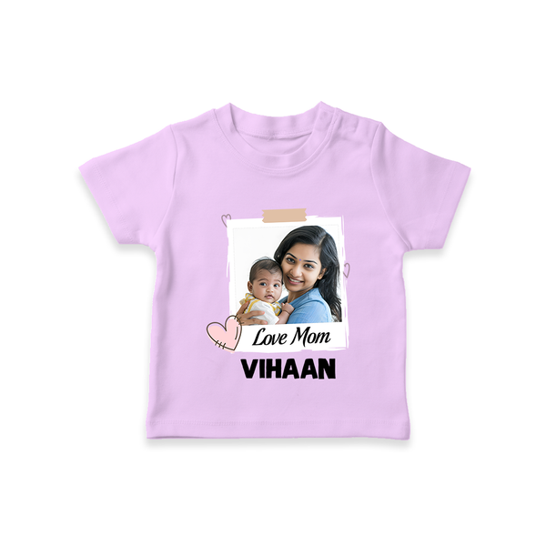 Love Mom Personalized Baby T-SHIRT – Polaroid Style Custom Photo & Name Outfit - LILAC - 0-5 Months Old (Chest 17")
